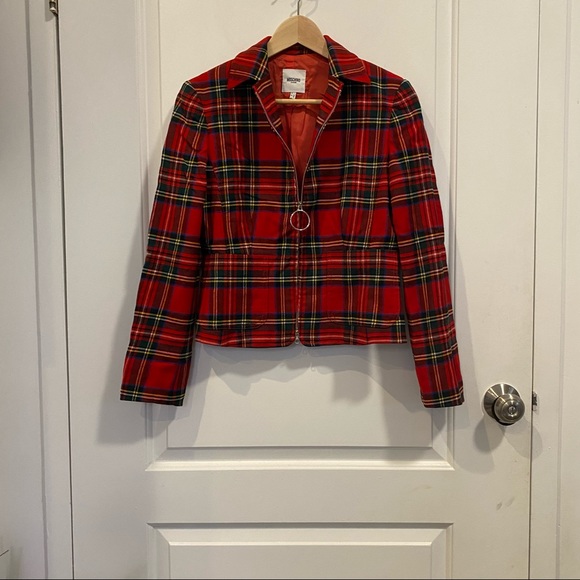 Moschino Jeans Red Plaid Tartan Jacket - Picture 2 of 3